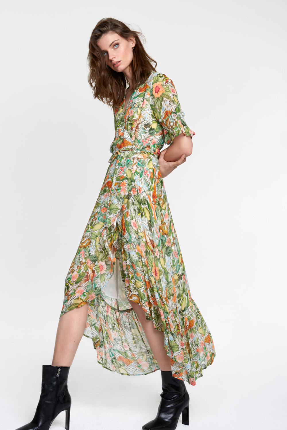 Adolescent mout talent ALIX the label Woven botanical wrap dress Army - Siezz