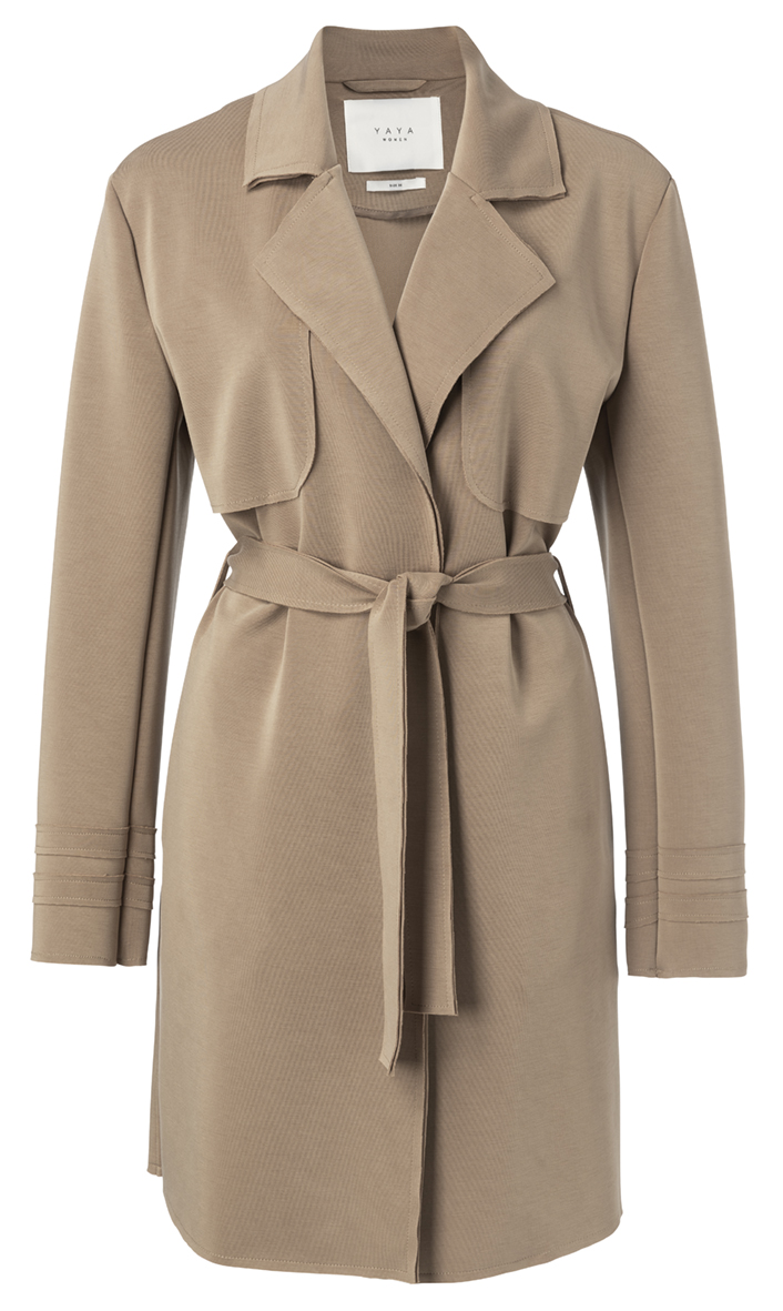 YAYA 161136 012 JERSEY TRENCH COAT DARK SAND Siezz