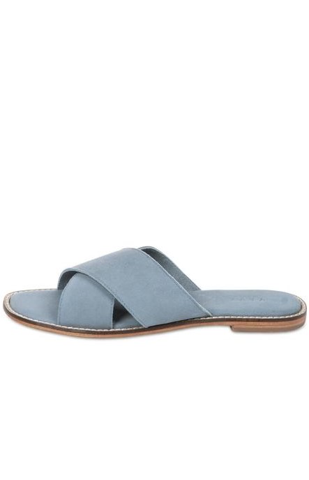 YAYA 134356 014 LEREN SLIPPERS MET BAND MISTY BLUE