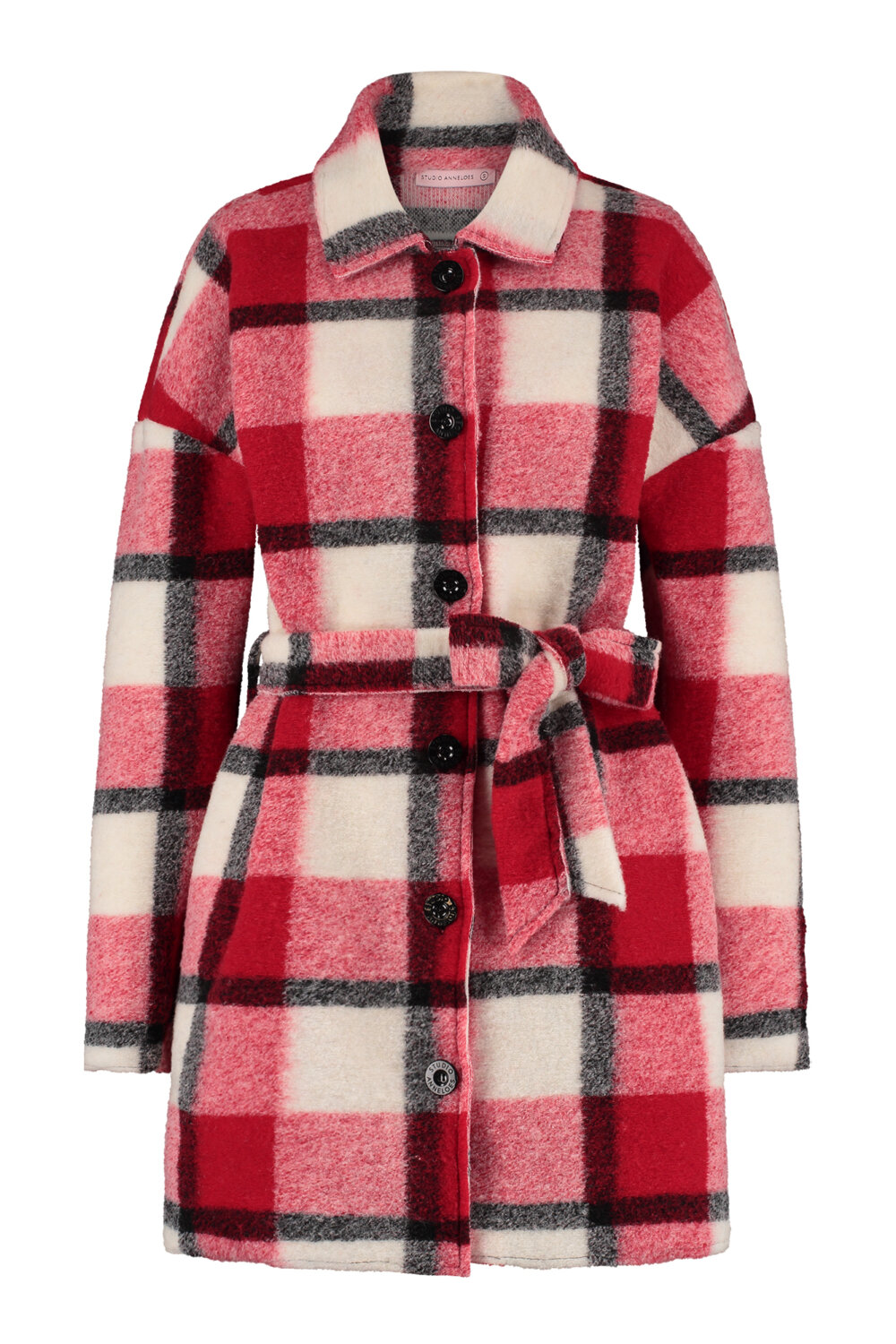 Studio Anneloes 06381 Philly wool coat Deep red off white Siezz
