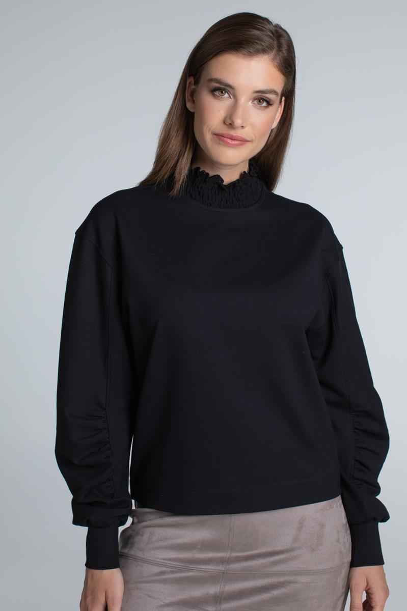 bijtend Botanist pil Juffrouw Jansen Amber sweater met pofmouwen en gesmokte col Black - Siezz