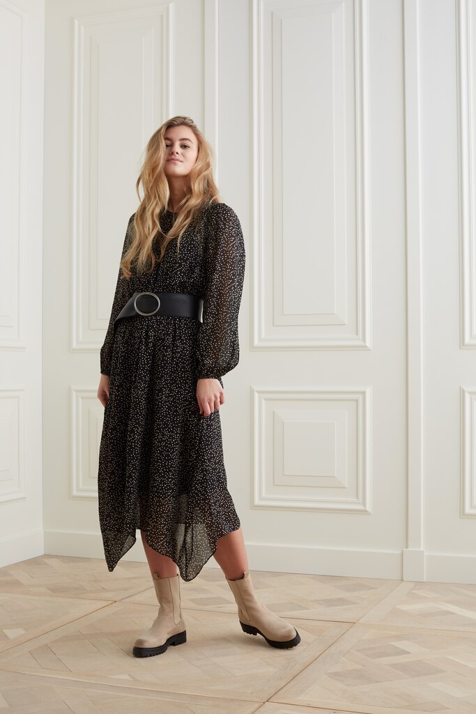 YAYA 1801383 123 GEPRINTE MAXI JURK MOONLESS NIGHT BLACK DESSIN Siezz