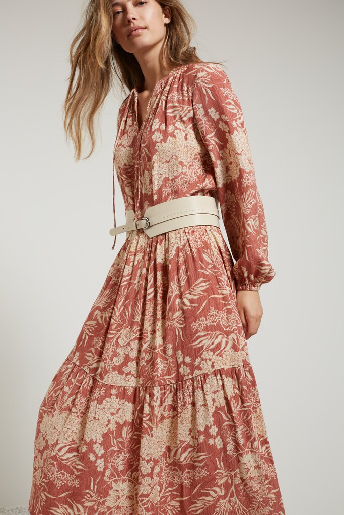 elleboog waarom glans YAYA 1801429-213 MAXI JURK MET LANGE MOUWEN EN BOTANISCHE PRINT CEDAR WOOD  RED DESSIN - Siezz