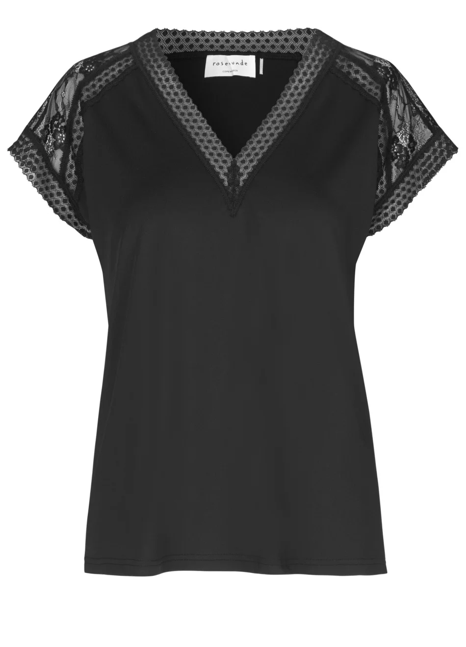 Rosemunde T-shirt v-hals en kant Zwart -