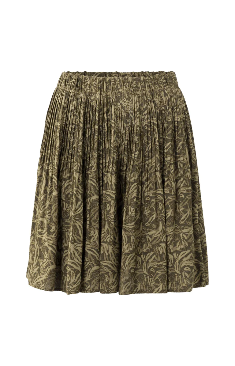 YAYA 01 401038 309 GEWEVEN PLISSE ROK IN EEN SOEPELVALLENDE PASVORM MET PRINT DARKARMY GREEN DESSIN Siezz