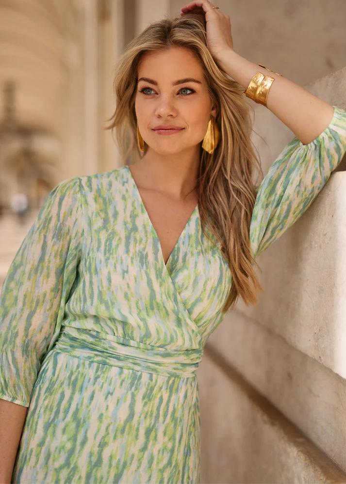 Freebird Blossom Jurk Midi Abstract Green